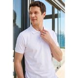 Tudors Erkek Slim Fit Polo Yaka T-shirt,%100 Pamuk, Pike Kumaş, Beyaz, L Beden
