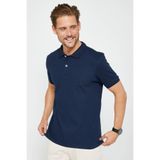 Tudors Erkek Slim Fit Polo Yaka T-shirt,%100 Pamuk, Pike Kumaş, Lacivert, XL