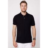 Tudors Erkek Slim Fit Polo Yaka T-shirt,%100 Pamuk Pike Kumaş, Siyah, S Beden