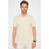 Tudors Erkek Slim Fit Polo Yaka T-shirt,%100 Pamuk, Pike Kumaş, Taş Renk, 2XL