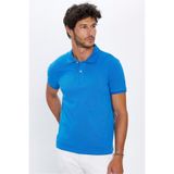 Tudors Erkek Slim Fit Polo Yaka T-shirt,%100 Pamuk, Saks Mavi, L Beden