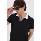 Tudors Erkek Slim Fit Polo Yaka T-shirt,%100 Pamuk, Siyah, 2XL
