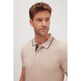 Tudors Erkek Slim Fit Polo Yaka T-shirt,%100 Pamuk, Taş, S Beden