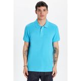 Tudors Erkek Slim Fit Polo Yaka T-shirt,%100 Pamuk, Toz Mavisi, M Beden