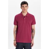 Tudors Erkek Slim Fit Polo Yaka Tişört,%100 Pamuk, Fuşya, L Beden