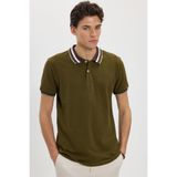 Tudors Erkek Slim Fit Polo Yaka Tişört,%100 Pamuk, Haki, M Beden