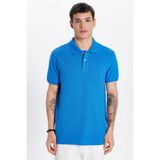 Tudors Erkek Slim Fit Polo Yaka Tişört,%100 Pamuk, İndigo, L Beden