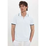 Tudors Erkek Slim Fit Polo Yaka Tişört,%100 Pamuk, Jakarlı Düz Yaka ve Kol Detaylı, Beyaz, L Beden
