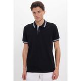 Tudors Erkek Slim Fit Polo Yaka Tişört,%100 Pamuk, Pike Kumaş, Yaka ve Kol Detaylı, Siyah, 2XL