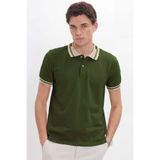 Tudors Erkek Slim Fit Polo Yaka Tişört,%100 Pamuk, Pike Yaka ve Kol Detaylı, Haki, M Beden