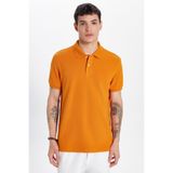 Tudors Erkek Slim Fit Polo Yaka Tişört,%100 Pamuk, Turuncu, S Beden