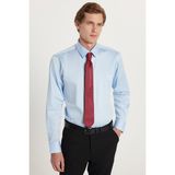 Tudors Erkek Slim Fit Premium Likralı Pamuk Saten Açık Mavi Gömlek - 2XL