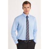 Tudors Erkek Slim Fit Premium Likralı Pamuk Saten Mavi Gömlek