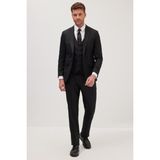 Tudors Erkek Slim Fit Siyah Esnek Likralı Kumaş Sivri Yaka Yelekli Takım Elbise - 6 Drop - 50