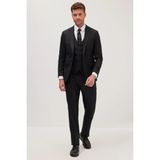 Tudors Erkek Slim Fit Siyah Esnek Likralı Kumaş Sivri Yaka Yelekli Takım Elbise - 6 Drop - 52