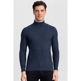 Tudors Erkek Slim Fit Tam Balıkçı Yaka Indigo Triko Kazak - İndigo