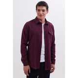 Tudors Erkek Slim Fit Tek Cep Kapaklı Düz Oduncu Spor Bordo Gömlek