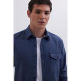 Tudors Erkek Slim Fit Tek Cep Kapaklı Düz Oduncu Spor Indigo Gömlek - İndigo