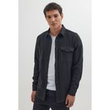 Tudors Erkek Slim Fit Tek Cep Kapaklı Düz Oduncu Spor Koyu Gri Gömlek