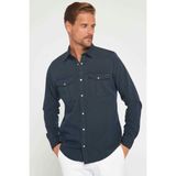 Tudors Erkek Slim Fit Uzun Kollu Spor Yaka Yıkamalı Çift Cepli Armürlü Denim Kot Antrasit Gömlek - XL