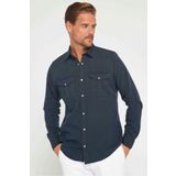 Tudors Erkek Slim Fit Uzun Kollu Spor Yaka Yıkamalı Çift Cepli Armürlü Denim Kot Antrasit Gömlek