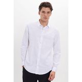 Tudors Erkek Slim Fit Uzun Kollu%100 Pamuk Keten Doku Apoletli Beyaz Gömlek, XL