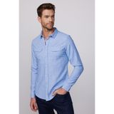 Tudors Erkek Slim Fit Uzun Kollu%100 Pamuk Keten Doku Çift Cep Mavi Gömlek