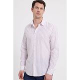 Tudors Erkek Slim Fit Uzun Kollu%100 Pamuk Keten Doku Çizgili Gömlek, Beyaz