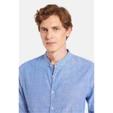 Tudors Erkek Slim Fit Uzun Kollu%100 Pamuk Keten Doku Çizgili Hakim Yaka Gömlek, Mavi