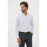 Tudors Erkek Slim Fit Uzun Kollu%100 Pamuk Keten Doku Çizgili Hakim Yaka Gömlek, Saks Mavi
