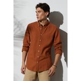 Tudors Erkek Slim Fit Uzun Kollu%100 Pamuk Keten Doku Gömlek