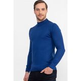Tudors Erkek Slim Fit Yarım Balıkçı Yaka Sax Mavi Triko Kazak