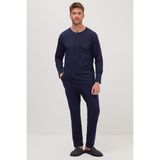 Tudors Erkek Standart Fit %100 Pamuk Bisiklet Yaka Beli Lastikli Lacivert Pijama Takımı - XL