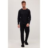 Tudors Erkek Standart Fit %100 Pamuk Bisiklet Yaka Beli Lastikli Siyah Pijama Takımı