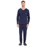 Tudors Erkek Standart Fit %100 Pamuk V Yaka Beli Lastikli Lacivert Pijama Takımı - XL