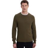 Tudors Erkek Standart Fit Normal Kesim Bisiklet Yaka Petek Desenli Koyu Haki Triko Kazak - 2XL