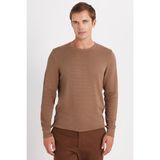 Tudors Erkek Standart Fit Normal Kesim Bisiklet Yaka Petek Desenli Koyu Vizon Triko Kazak - XL
