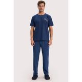 Tudors Erkek Standart Fit Normal Kesim Pamuklu Bisiklet Yaka Kısa Kollu Lastikli Lacivert Pijama Takımı - 2XL