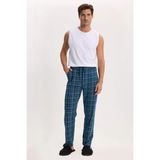 Tudors Erkek Standart Fit Normal Kesim Pamuklu Kareli Beli Bağcıklı Cepli Lacivert Pijama Altı - 2XL