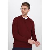 Tudors Erkek Standart Fit Normal Kesim Pamuklu Polo Yaka Bordo Kazak