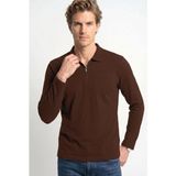 Tudors Erkek Standart Fit Normal Kesim Pamuklu Uzun Kollu Fermuarlı Kahverengi Polo Yaka Tişört - 2XL