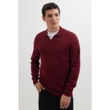 Tudors Erkek Standart Fit Normal Kesim Polo V Yaka Bordo Triko Kazak