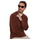 Tudors Erkek Standart Fit Normal Kesim Polo V Yaka Triko Kazak,Kahverengi 2Xl