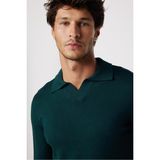 Tudors Erkek Standart Fit Normal Kesim Polo V Yaka Yeşil Triko Kazak - 2XL