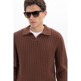 Tudors Erkek Standart Fit Normal Kesim Polo Yaka Kahverengi Kazak - 2XL