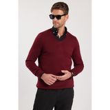 Tudors Erkek Standart Fit Normal Kesim V Yaka Pamuklu Bordo Triko Kazak - XL
