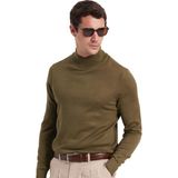 Tudors Erkek Standart Fit Normal Kesim Yarım Balıkçı Yaka Düz Haki Triko Kazak - 2XL
