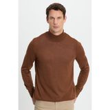 Tudors Erkek Standart Fit Normal Kesim Yarım Balıkçı Yaka Düz Kahverengi Triko Kazak - 2XL