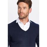 Tudors Erkek Standart Fit Normal Kesim Yumuşak Dokulu Tüylenmeyen Lacivert V Yaka Triko Kazak - 2XL