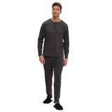 Tudors Erkek Standart Fit%100 Pamuk Bisiklet Yaka Beli Lastikli Pijama Takımı,Antrasit M